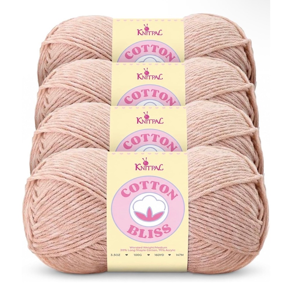 KnitPal Cotton Bliss Yarn 4 Pack Pink Cashmere Worsted Medium 4 Cotton Acrylic